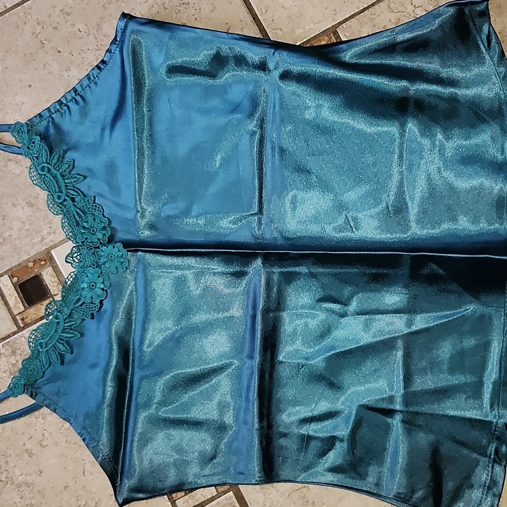 Avon Fashions Vintage Teal Satin Cami with Lace Detail